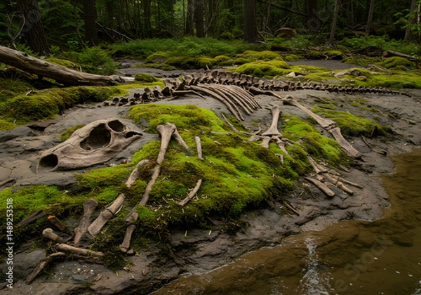 Fototapeta Prehistoric skeleton fossil display
