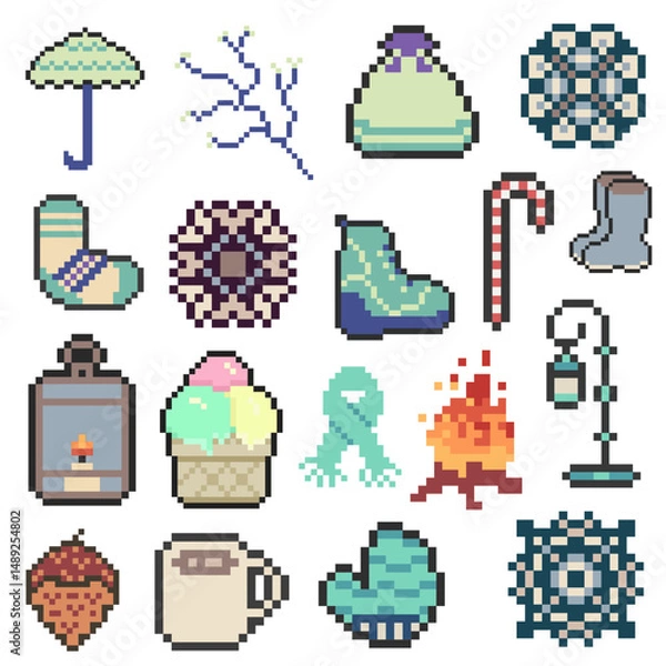 Obraz winter set pack pixel art