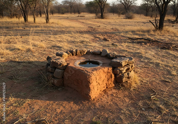 Fototapeta Rustic water source in dry savannah