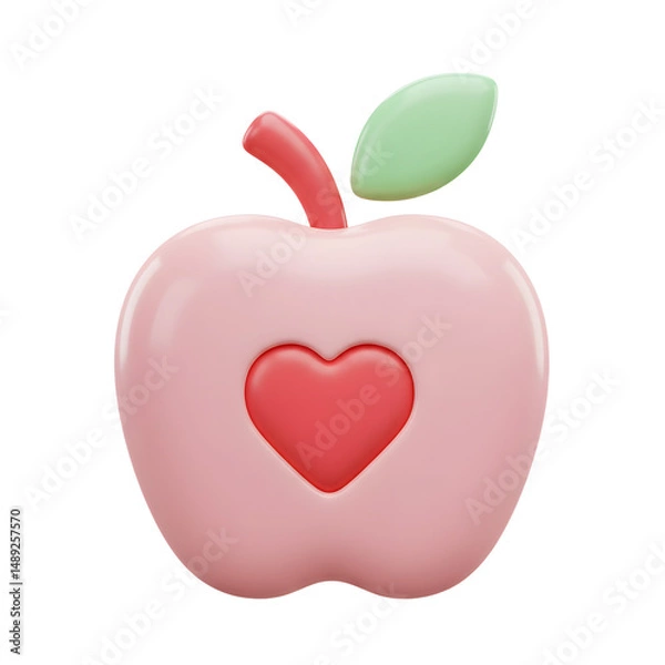 Fototapeta Whimsical pastel apple with a heart-shaped core and playful design elements