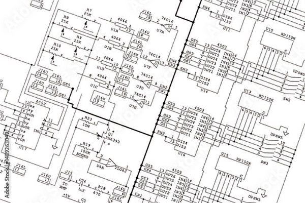 Obraz A schematic drawing with a transparent background.
