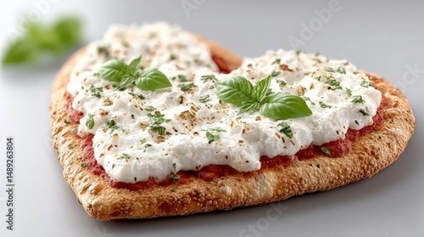 Obraz Heart Shaped Pizza  Delicious Mozzarella  Basil  Tomato Sauce