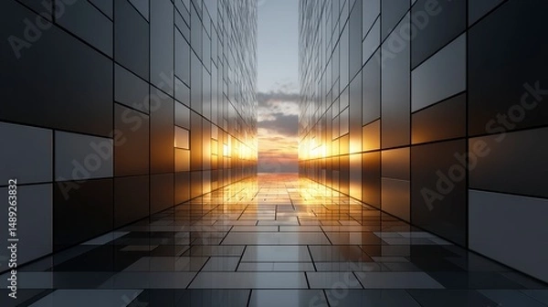 Obraz Futuristic Cityscape  Sunset Glow on Sleek Modern Architecture