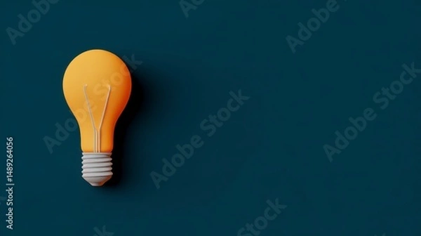 Obraz Bright Idea  Minimalist Orange Lightbulb on Dark Blue Background