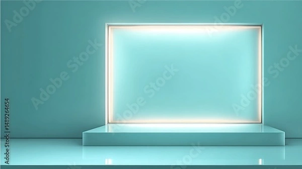 Obraz Minimalist Teal Background  Illuminated Display  Product Showcase  Modern Platform