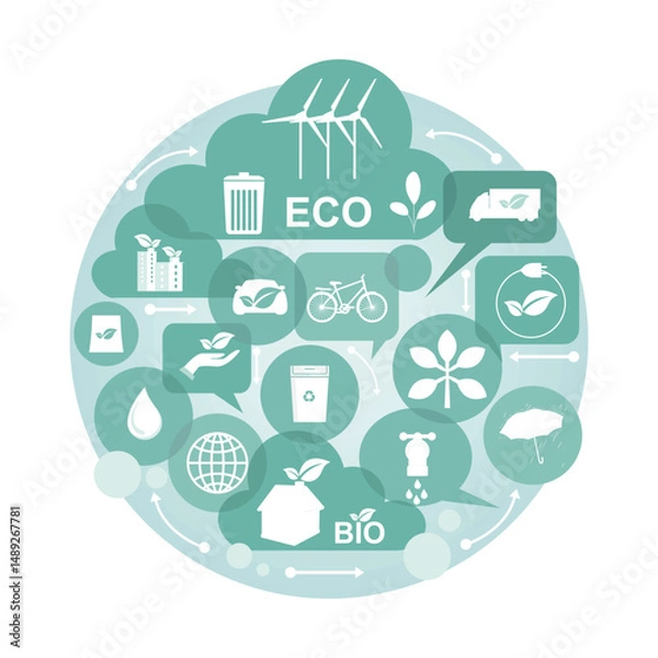 Obraz Ecology Concept with Symbols of Sustainability and Renewable Energy.