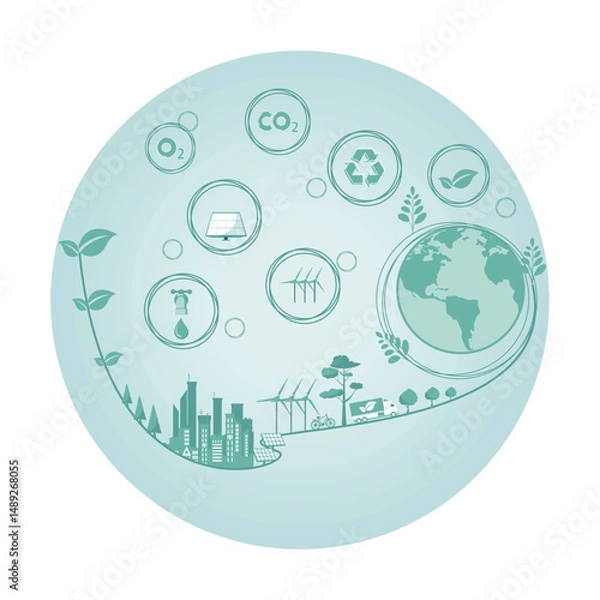 Obraz Sustainable Development Concept with Renewable Energy and Environmental.