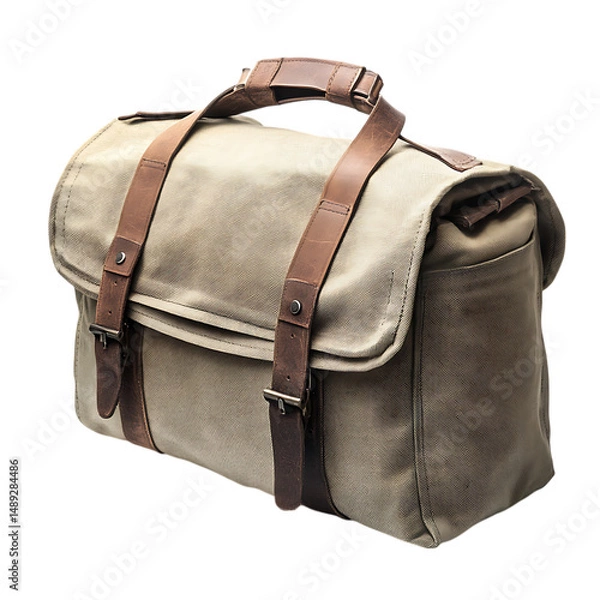 Obraz Classic Canvas Bag with Subtle Vintage Details Isolated on Transparent Background