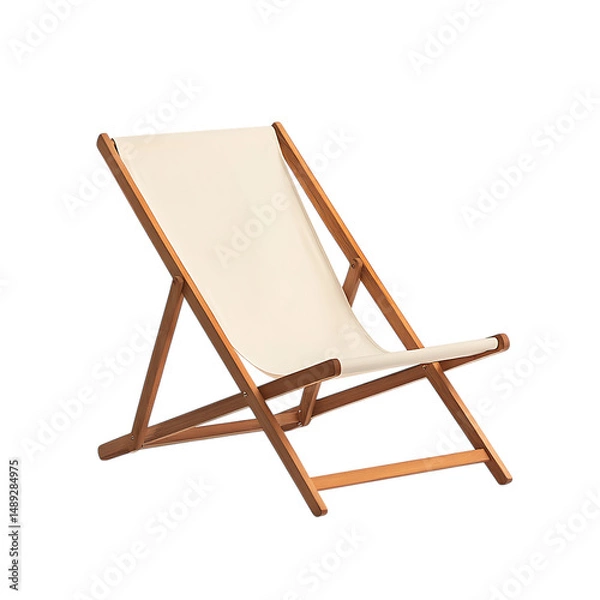 Obraz Minimalist Wooden Beach Chair with a Sleek Fold Away Isolated on Transparent Background