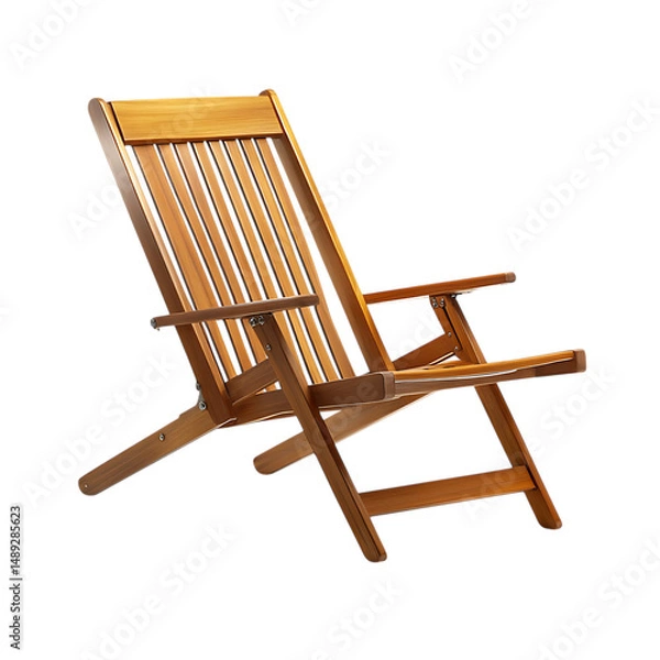 Obraz Classic Foldable Wooden Beach Chair with a Sleek Re Isolated on Transparent Background