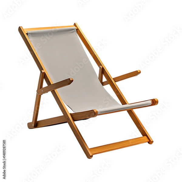 Obraz Minimalist Reclining Wooden Beach Chair with a Spac Isolated on Transparent Background