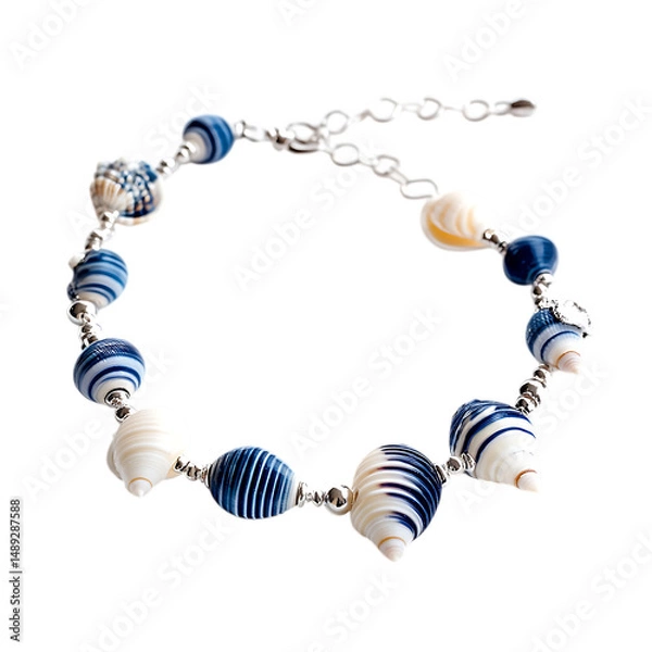 Obraz Nautical Shell Anklet with Navy and Shells Isolated on Transparent Background