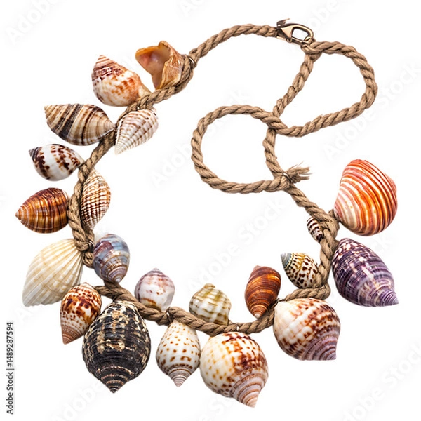 Obraz Vibrant Rustic Shell Necklace with an Eclectic Mix Isolated on Transparent Background
