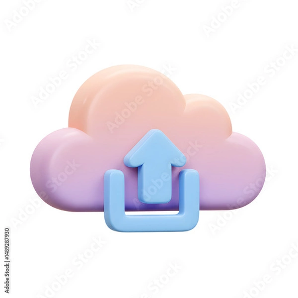 Fototapeta  pastel cloud with upload arrow symbol representing cloud storage and data transfer concepts