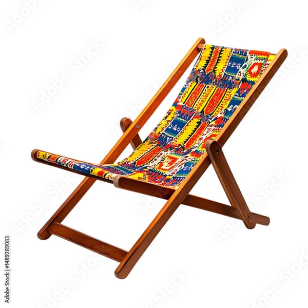 Obraz Contemporary Reclining Wooden Beach Chair with a Bo Isolated on Transparent Background