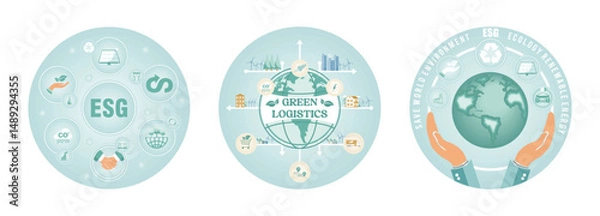 Obraz Governance ESG concept. Green Logistics.Environmental, renewable energy, and sustainable development