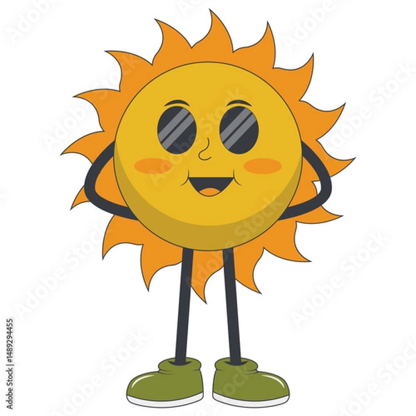 Obraz Sun Groovy Mascot Character with Cartoon Style. Vector Illustration.