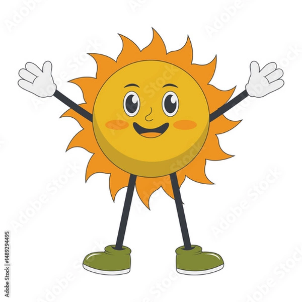 Obraz Sun Groovy Mascot Character with Cartoon Style. Vector Illustration.