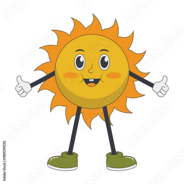 Fototapeta Sun Groovy Mascot Character with Cartoon Style. Vector Illustration.
