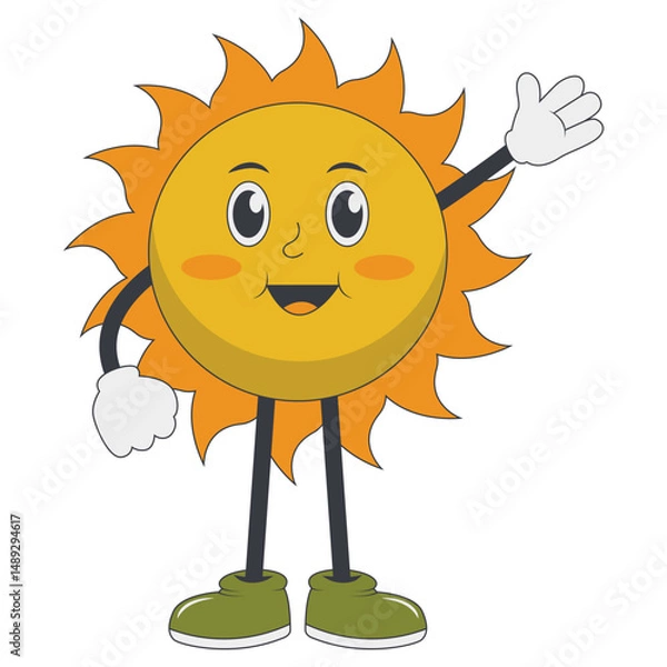Fototapeta Sun Groovy Mascot Character with Cartoon Style. Vector Illustration.