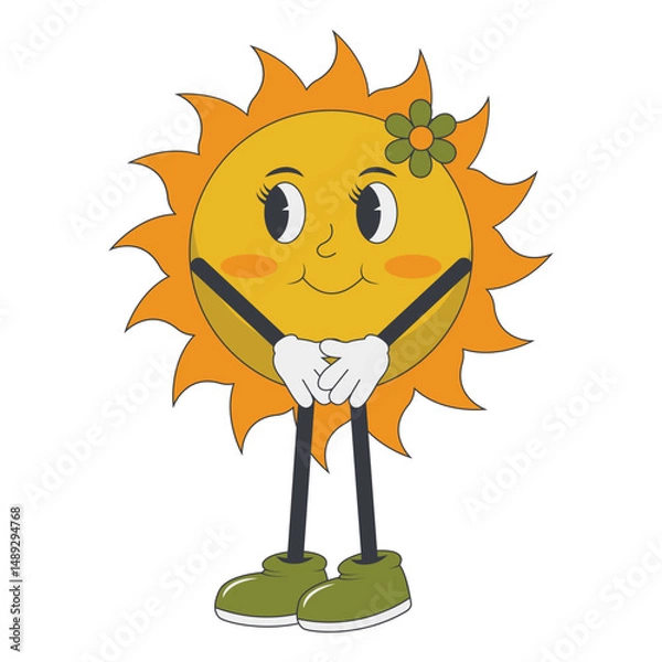 Fototapeta Sun Groovy Mascot Character with Cartoon Style. Vector Illustration.