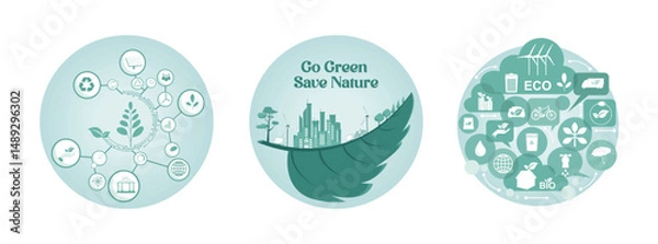 Obraz Sustainability and Ecology Concept. Ecosystem city and world environment day. Ecology.