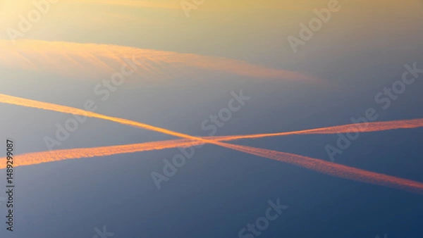 Fototapeta Beautiful patterns in the sky left by a passing airplane