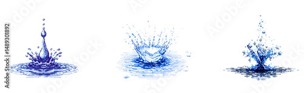Fototapeta Pixel art of a raindrop hitting the ground, small splash effect in blue pixels, centered on transparant background.