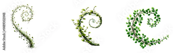 Fototapeta Pixel art of a green vine curl, spiral shape with tiny leaves, minimalist style, transparant background.