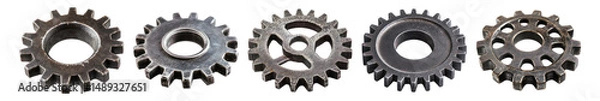 Obraz Various Gear Designs in Rusty Metal Texture for Industrial Use, Isolated on Transparent, white background