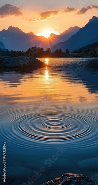 Obraz Sunset Lake Ripple Reflection Mountains.