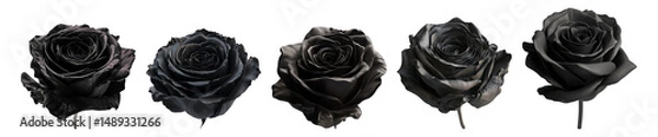 Obraz Five Black Roses Displaying Elegance and Mystery in Floral Arrangement, Isolated on Transparent, white background
