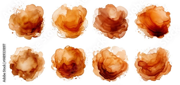 Obraz Abstract watercolor swirls in warm brown and orange tones, Isolated on Transparent, white background