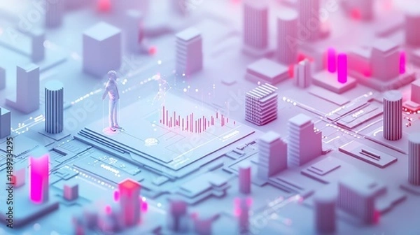 Fototapeta Digital Metropolis: A Minimalist 3D Rendering of Data Visualization