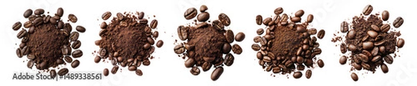 Obraz Coffee Grounds and Beans Isolated on Black Background for Culinary Use, Isolated on Transparent, white background