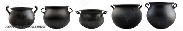 Obraz Collection of Traditional Black Pottery Pots on White Background, Isolated on Transparent, white background