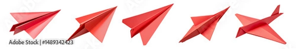 Obraz Various Red Paper Airplanes in Flight Showcase Different Designs, Isolated on Transparent, white background