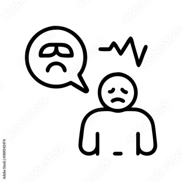 Fototapeta Simple illustration of a person feeling unwell with sad expression and symptoms - Concept of Medical Vector Icons  
