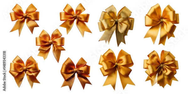 Obraz Variety of Golden Satin Ribbons for Decorative Use and Crafts, Isolated on Transparent, white background