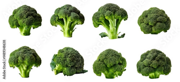 Fototapeta Fresh Green Broccoli Collection with Varied Perspectives and Textures, Isolated on Transparent, white background