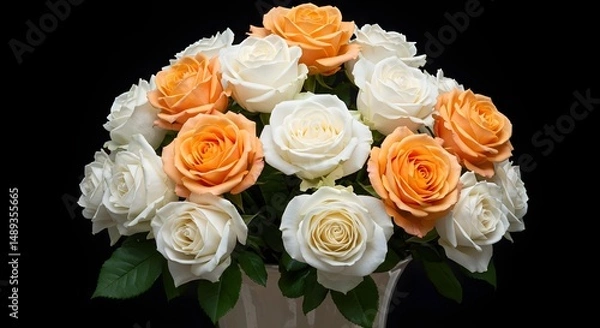 Fototapeta Elegant Arrangement of White and Peach Roses in a Stylish Vase