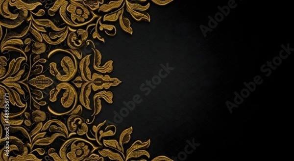 Fototapeta Elegant Golden Floral Lace Pattern on Dark Background Design
