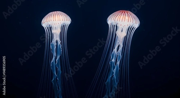 Fototapeta Graceful Jellyfish Floating in the Deep Ocean Depths