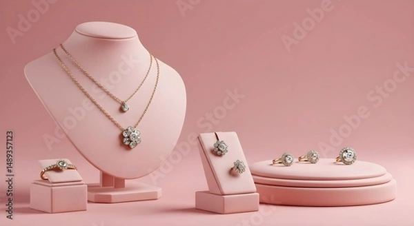 Fototapeta Elegant Jewelry Display on Soft Pink Background for High Quality Showcase