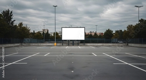 Fototapeta Empty Parking Lot with Blank Billboard Under a Cloudy Sky