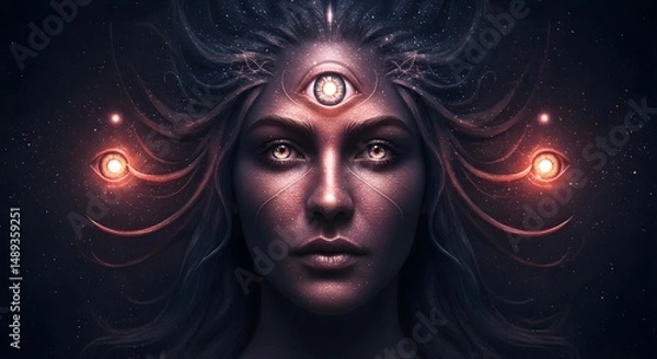 Fototapeta Cosmic Guardian with Third Eye in Ethereal Universe Art