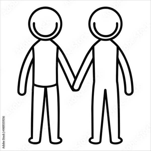 Fototapeta Minimalist Line Art of Two People Holding Hands Unity Concept