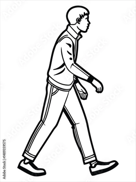 Fototapeta Minimalist Black and White Walking Figure Illustration
