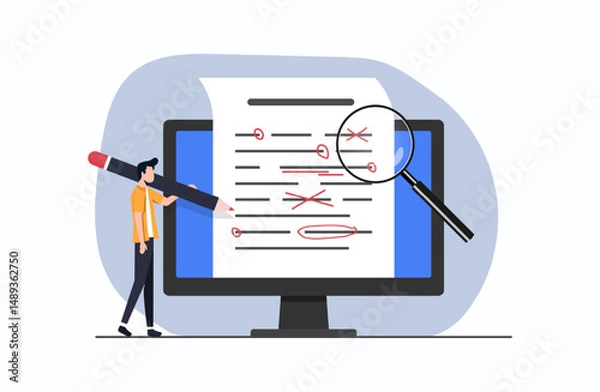 Fototapeta Book Script Or Text Grammar Edit And Spelling Correction, Sentence Error Proofread of essay content