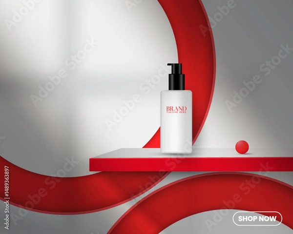 Fototapeta Social media cosmetics product sale podium background design. Empty 3D cylinder promotional product sale abstract podium design vector. Social media beauty product advertisement poster design. 
